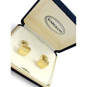 "F" Initial Laiglon Vtg Square Cufflinks Gold Tone Formal IOB